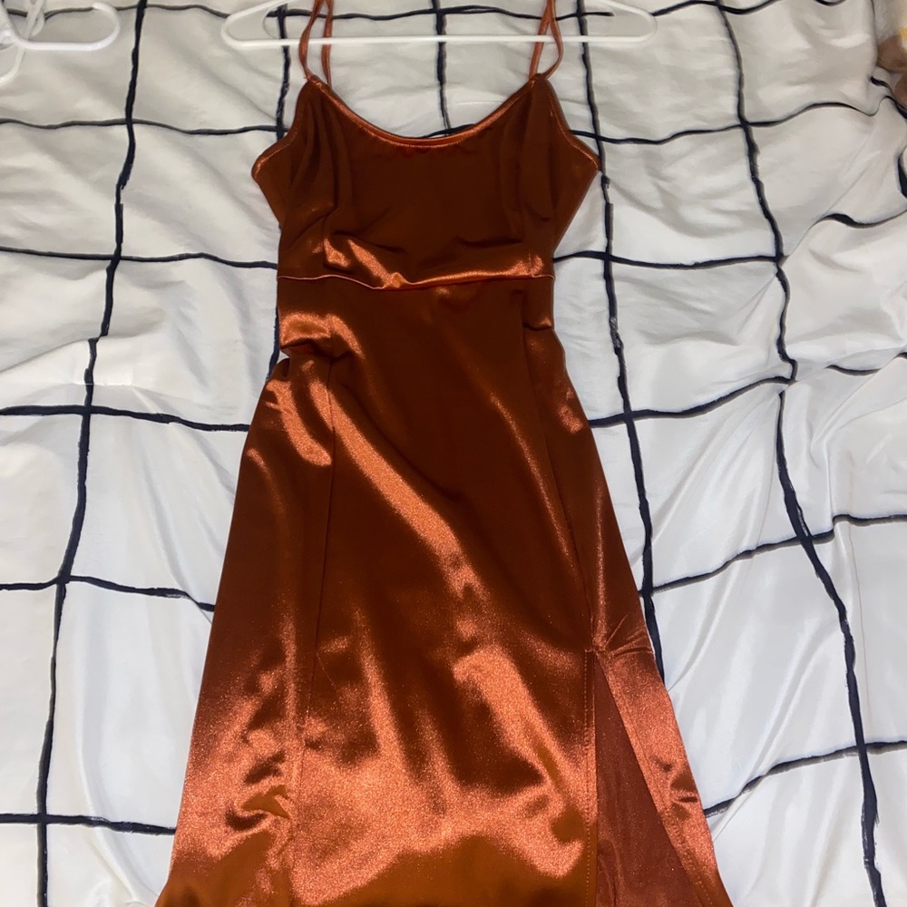 Mid-length Satin Dress with Slit